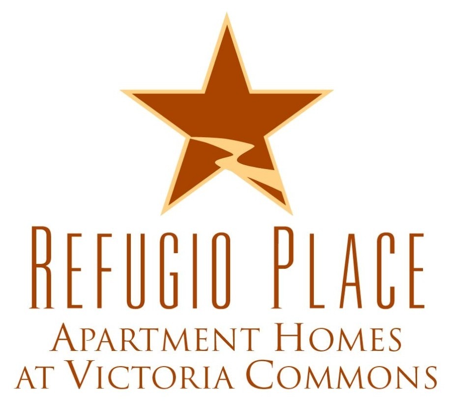 A logo for Refugio Place Apartment Homes at Victoria Commons.